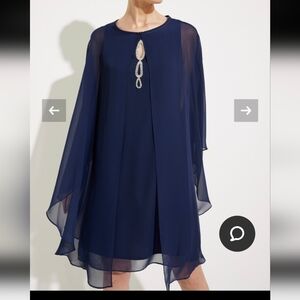 Navy Chiffon Cape-Sleeve Cocktail Dress with Jewel Accent Sz.4 NWT